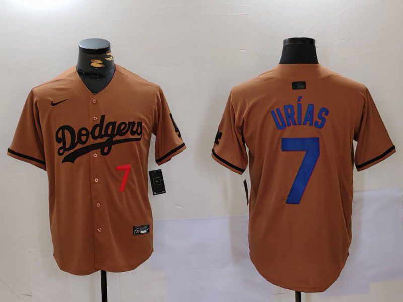Men Los Angeles Dodgers #7 Urias army green joint name 2024 Nike MLB Jersey style 4